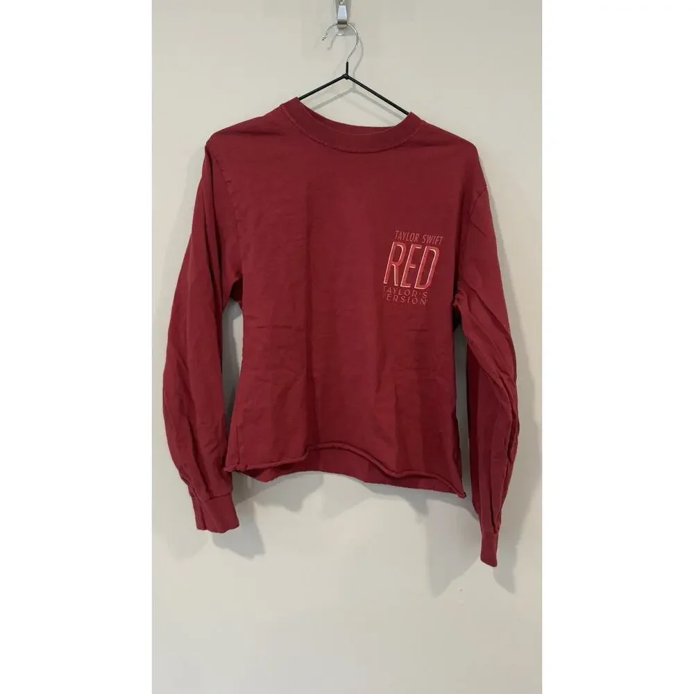 Taylor Swift Red Long Sleeve T-Shirt Crop Top Size Small - Picture 2 of 8